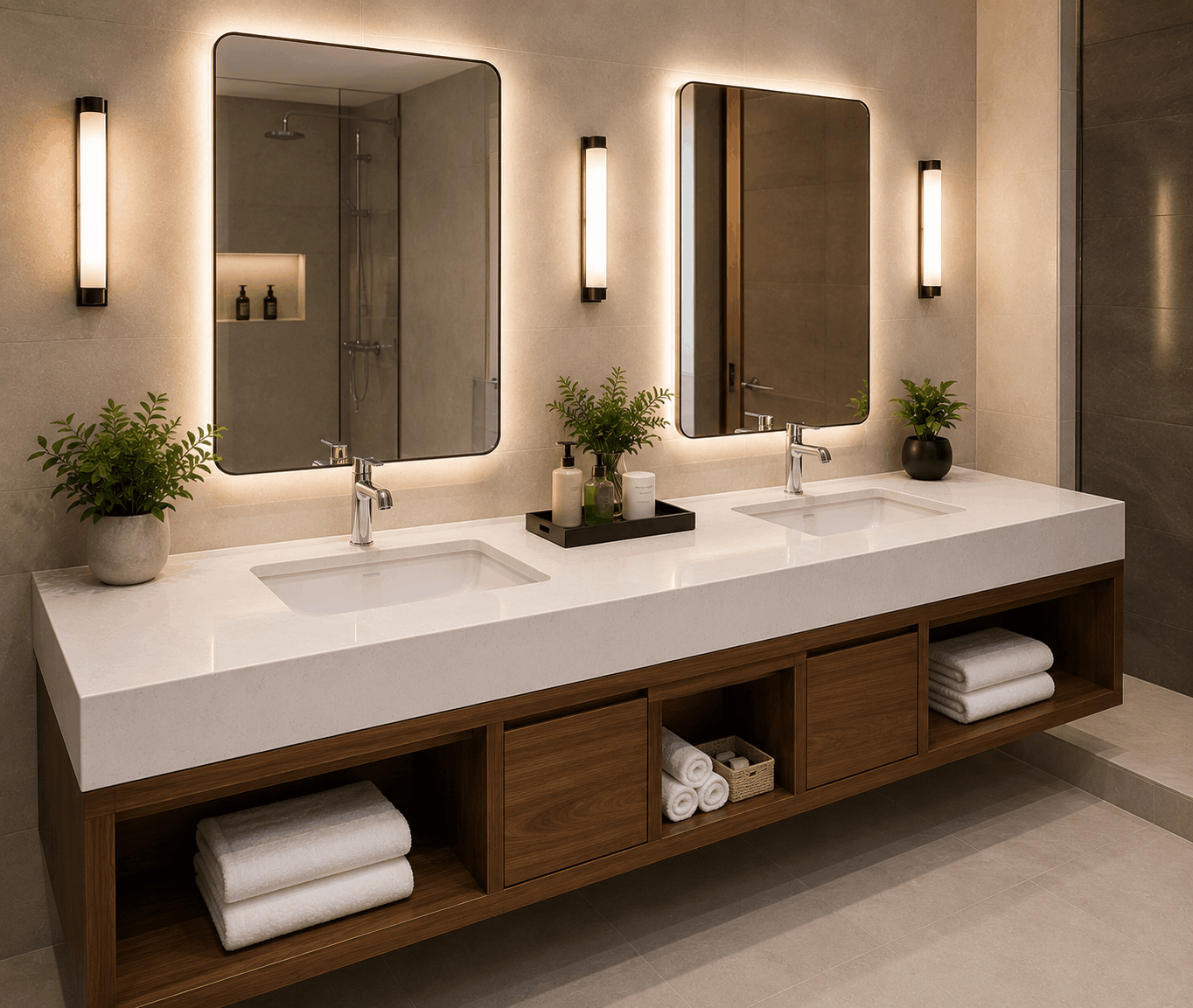 Hotel Vanity & Bathroom Quartz Installation