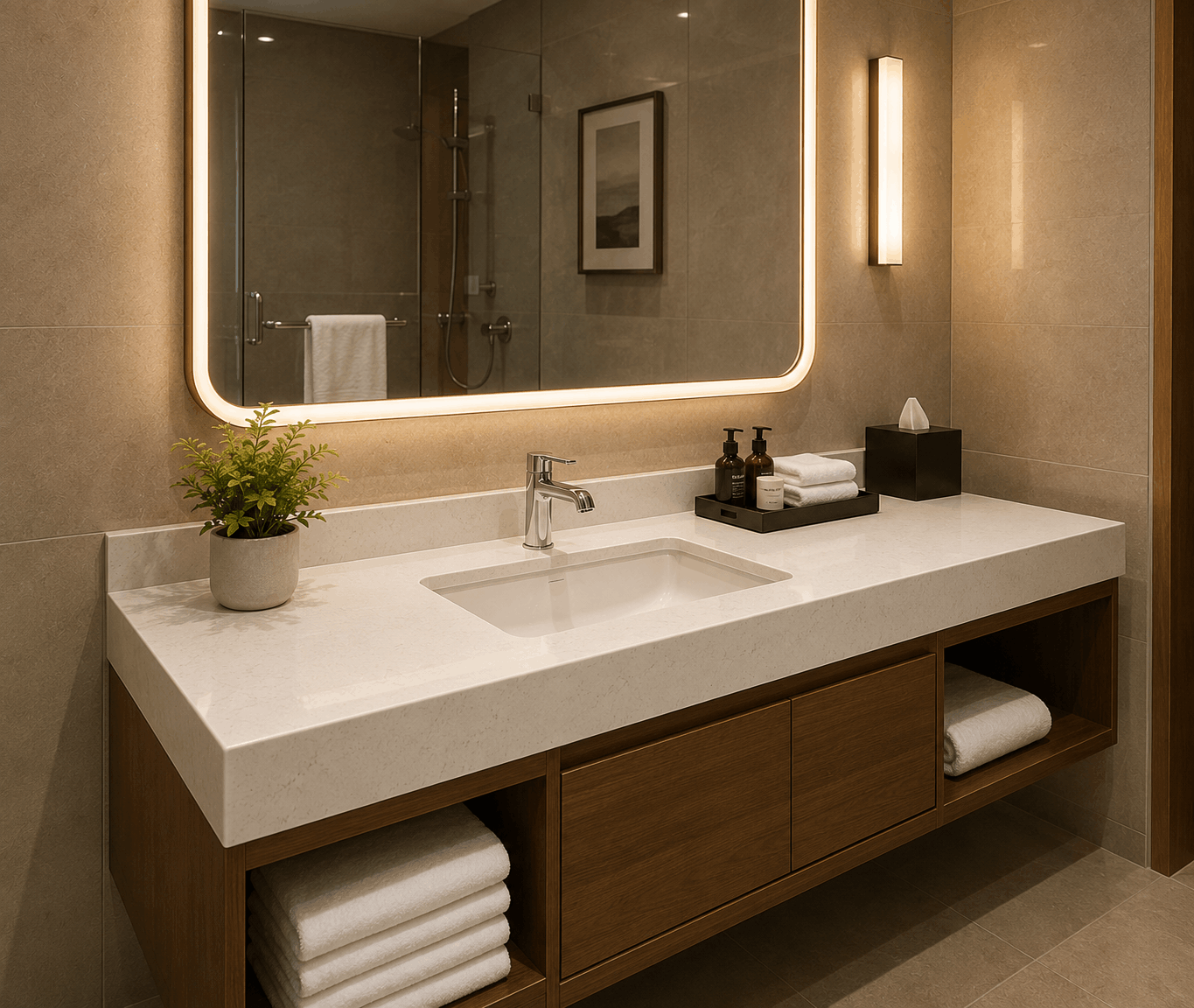 Hotel Vanity & Bathroom Quartz Installation gallery image